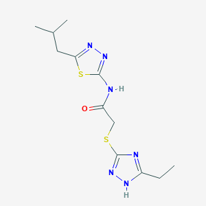 molecular formula C12H18N6OS2 B5626935 2-[(5-ethyl-4H-1,2,4-triazol-3-yl)thio]-N-(5-isobutyl-1,3,4-thiadiazol-2-yl)acetamide 