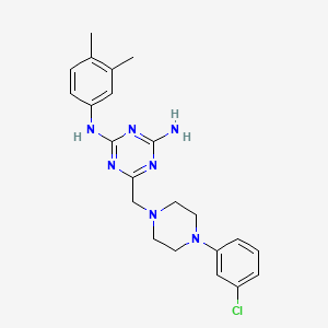 molecular formula C22H26ClN7 B5627253 6-{[4-(3-chlorophenyl)-1-piperazinyl]methyl}-N-(3,4-dimethylphenyl)-1,3,5-triazine-2,4-diamine 