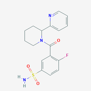 molecular formula C17H18FN3O3S B5627308 4-fluoro-3-{[2-(2-pyridinyl)-1-piperidinyl]carbonyl}benzenesulfonamide 