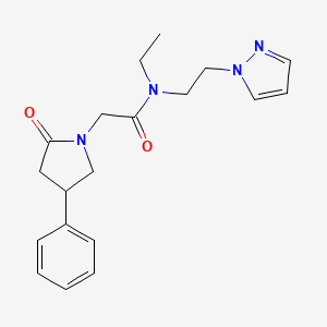molecular formula C19H24N4O2 B5627371 N-ethyl-2-(2-oxo-4-phenylpyrrolidin-1-yl)-N-[2-(1H-pyrazol-1-yl)ethyl]acetamide 