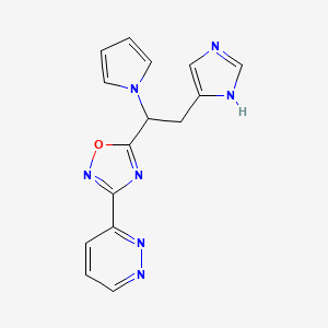 molecular formula C15H13N7O B5627385 3-{5-[2-(1H-imidazol-4-yl)-1-(1H-pyrrol-1-yl)ethyl]-1,2,4-oxadiazol-3-yl}pyridazine 