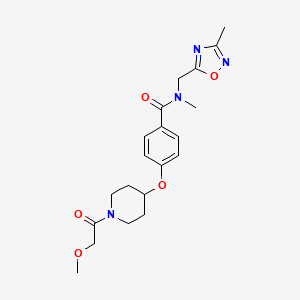molecular formula C20H26N4O5 B5627417 4-{[1-(methoxyacetyl)piperidin-4-yl]oxy}-N-methyl-N-[(3-methyl-1,2,4-oxadiazol-5-yl)methyl]benzamide 
