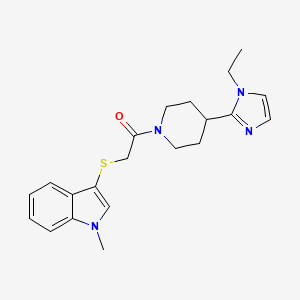 molecular formula C21H26N4OS B5627619 3-({2-[4-(1-ethyl-1H-imidazol-2-yl)piperidin-1-yl]-2-oxoethyl}thio)-1-methyl-1H-indole 