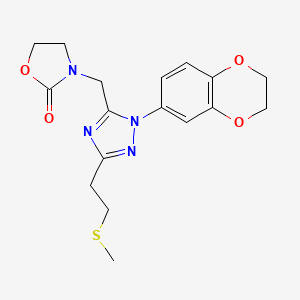 molecular formula C17H20N4O4S B5627718 3-({1-(2,3-dihydro-1,4-benzodioxin-6-yl)-3-[2-(methylthio)ethyl]-1H-1,2,4-triazol-5-yl}methyl)-1,3-oxazolidin-2-one 