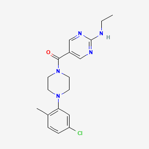 molecular formula C18H22ClN5O B5627724 5-{[4-(5-chloro-2-methylphenyl)-1-piperazinyl]carbonyl}-N-ethyl-2-pyrimidinamine 