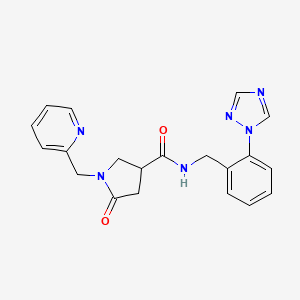 molecular formula C20H20N6O2 B5627835 5-oxo-1-(2-pyridinylmethyl)-N-[2-(1H-1,2,4-triazol-1-yl)benzyl]-3-pyrrolidinecarboxamide 