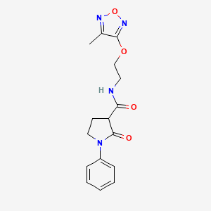 molecular formula C16H18N4O4 B5627883 N-{2-[(4-methyl-1,2,5-oxadiazol-3-yl)oxy]ethyl}-2-oxo-1-phenylpyrrolidine-3-carboxamide 