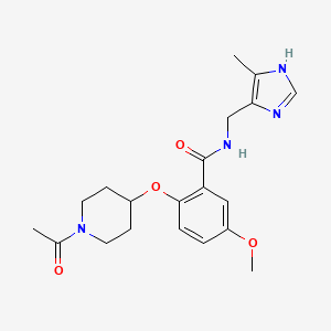 molecular formula C20H26N4O4 B5627935 2-[(1-acetylpiperidin-4-yl)oxy]-5-methoxy-N-[(5-methyl-1H-imidazol-4-yl)methyl]benzamide 