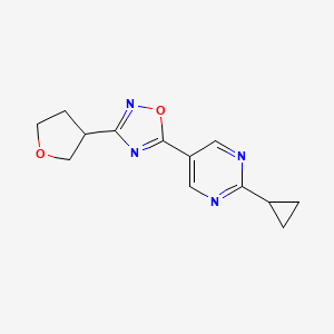 molecular formula C13H14N4O2 B5627938 2-cyclopropyl-5-[3-(tetrahydrofuran-3-yl)-1,2,4-oxadiazol-5-yl]pyrimidine 