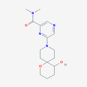 molecular formula C16H24N4O3 B5627951 6-(5-hydroxy-1-oxa-9-azaspiro[5.5]undec-9-yl)-N,N-dimethyl-2-pyrazinecarboxamide 