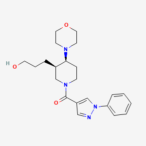 molecular formula C22H30N4O3 B5628254 3-{(3R*,4S*)-4-morpholin-4-yl-1-[(1-phenyl-1H-pyrazol-4-yl)carbonyl]piperidin-3-yl}propan-1-ol 