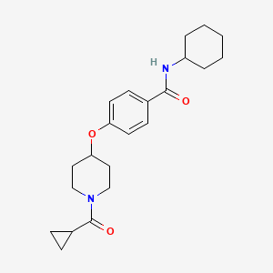 molecular formula C22H30N2O3 B5628319 N-cyclohexyl-4-{[1-(cyclopropylcarbonyl)-4-piperidinyl]oxy}benzamide 