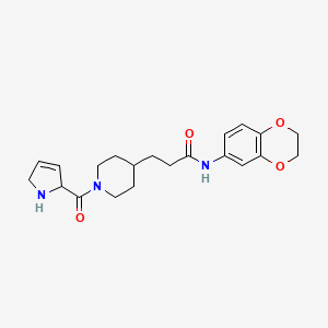 molecular formula C21H27N3O4 B5628519 N-(2,3-dihydro-1,4-benzodioxin-6-yl)-3-[1-(2,5-dihydro-1H-pyrrol-2-ylcarbonyl)-4-piperidinyl]propanamide hydrochloride 
