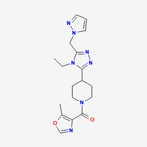 molecular formula C18H23N7O2 B5628561 4-[4-ethyl-5-(1H-pyrazol-1-ylmethyl)-4H-1,2,4-triazol-3-yl]-1-[(5-methyl-1,3-oxazol-4-yl)carbonyl]piperidine 