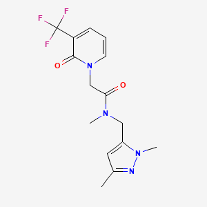 molecular formula C15H17F3N4O2 B5628580 N-[(1,3-dimethyl-1H-pyrazol-5-yl)methyl]-N-methyl-2-[2-oxo-3-(trifluoromethyl)pyridin-1(2H)-yl]acetamide 