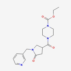 molecular formula C18H24N4O4 B5628623 ethyl 4-{[5-oxo-1-(3-pyridinylmethyl)-3-pyrrolidinyl]carbonyl}-1-piperazinecarboxylate 