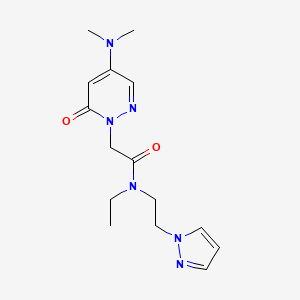 molecular formula C15H22N6O2 B5628720 2-[4-(dimethylamino)-6-oxopyridazin-1(6H)-yl]-N-ethyl-N-[2-(1H-pyrazol-1-yl)ethyl]acetamide 