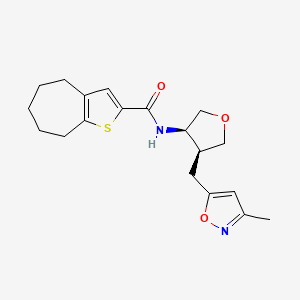 molecular formula C19H24N2O3S B5628736 N-{(3R*,4S*)-4-[(3-methylisoxazol-5-yl)methyl]tetrahydrofuran-3-yl}-5,6,7,8-tetrahydro-4H-cyclohepta[b]thiophene-2-carboxamide 