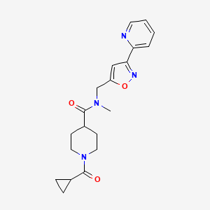 molecular formula C20H24N4O3 B5628784 1-(cyclopropylcarbonyl)-N-methyl-N-{[3-(2-pyridinyl)-5-isoxazolyl]methyl}-4-piperidinecarboxamide 