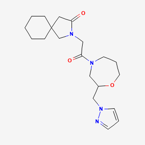 molecular formula C20H30N4O3 B5628897 2-{2-oxo-2-[2-(1H-pyrazol-1-ylmethyl)-1,4-oxazepan-4-yl]ethyl}-2-azaspiro[4.5]decan-3-one 