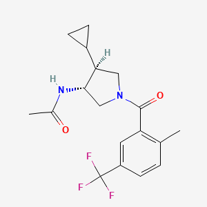 molecular formula C18H21F3N2O2 B5629168 N-{(3R*,4S*)-4-cyclopropyl-1-[2-methyl-5-(trifluoromethyl)benzoyl]-3-pyrrolidinyl}acetamide 