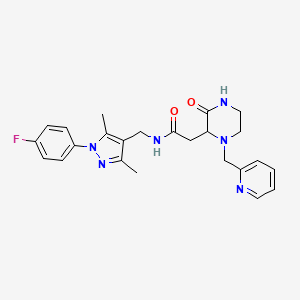 molecular formula C24H27FN6O2 B5629290 N-{[1-(4-fluorophenyl)-3,5-dimethyl-1H-pyrazol-4-yl]methyl}-2-[3-oxo-1-(2-pyridinylmethyl)-2-piperazinyl]acetamide 