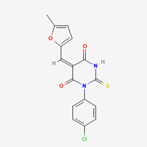 molecular formula C16H11ClN2O3S B5629409 1-(4-chlorophenyl)-5-[(5-methyl-2-furyl)methylene]-2-thioxodihydro-4,6(1H,5H)-pyrimidinedione 