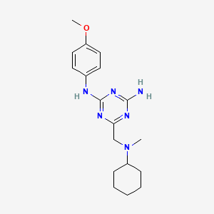 molecular formula C18H26N6O B5629481 6-{[cyclohexyl(methyl)amino]methyl}-N-(4-methoxyphenyl)-1,3,5-triazine-2,4-diamine 