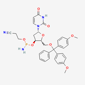 molecular formula C33H35N4O8P B562960 3-[amino-[(2R,3S,5R)-2-[[bis(4-methoxyphenyl)-phenylmethoxy]methyl]-5-(2,4-dioxopyrimidin-1-yl)oxolan-3-yl]oxyphosphanyl]oxypropanenitrile CAS No. 109389-30-2