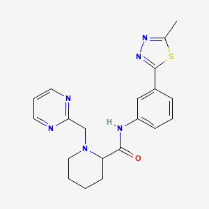 molecular formula C20H22N6OS B5629674 N-[3-(5-methyl-1,3,4-thiadiazol-2-yl)phenyl]-1-(pyrimidin-2-ylmethyl)piperidine-2-carboxamide 