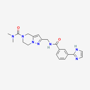 molecular formula C20H23N7O2 B5629711 2-({[3-(1H-imidazol-2-yl)benzoyl]amino}methyl)-N,N-dimethyl-6,7-dihydropyrazolo[1,5-a]pyrazine-5(4H)-carboxamide 