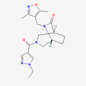 molecular formula C19H25N5O3 B5629721 (1S*,5R*)-6-[(3,5-dimethylisoxazol-4-yl)methyl]-3-[(1-ethyl-1H-pyrazol-4-yl)carbonyl]-3,6-diazabicyclo[3.2.2]nonan-7-one 