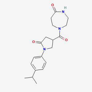 molecular formula C19H25N3O3 B5629725 1-{[1-(4-isopropylphenyl)-5-oxo-3-pyrrolidinyl]carbonyl}-1,4-diazepan-5-one 