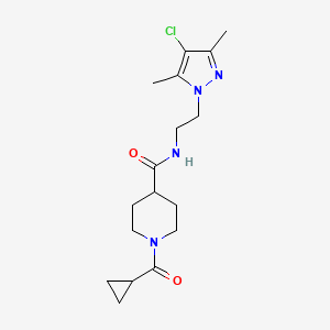 molecular formula C17H25ClN4O2 B5629749 N-[2-(4-chloro-3,5-dimethyl-1H-pyrazol-1-yl)ethyl]-1-(cyclopropylcarbonyl)-4-piperidinecarboxamide 