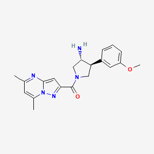 molecular formula C20H23N5O2 B5629991 (3R*,4S*)-1-[(5,7-dimethylpyrazolo[1,5-a]pyrimidin-2-yl)carbonyl]-4-(3-methoxyphenyl)pyrrolidin-3-amine 