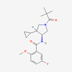 molecular formula C20H27FN2O3 B5630006 N-[(3R*,4S*)-4-cyclopropyl-1-(2,2-dimethylpropanoyl)pyrrolidin-3-yl]-5-fluoro-2-methoxybenzamide 