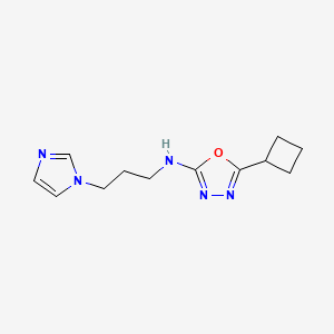 molecular formula C12H17N5O B5630137 5-cyclobutyl-N-[3-(1H-imidazol-1-yl)propyl]-1,3,4-oxadiazol-2-amine 