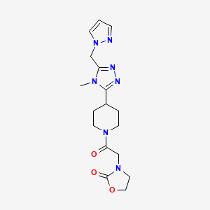 molecular formula C17H23N7O3 B5630264 3-(2-{4-[4-methyl-5-(1H-pyrazol-1-ylmethyl)-4H-1,2,4-triazol-3-yl]piperidin-1-yl}-2-oxoethyl)-1,3-oxazolidin-2-one 