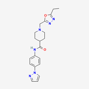 molecular formula C20H24N6O2 B5630390 1-[(5-ethyl-1,3,4-oxadiazol-2-yl)methyl]-N-[4-(1H-pyrazol-1-yl)phenyl]piperidine-4-carboxamide 