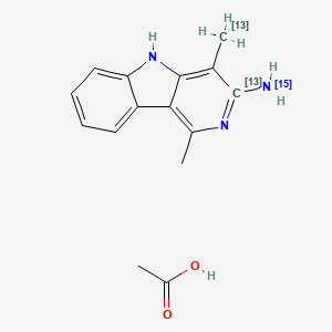 molecular formula C15H17N3O2 B563051 3-氨基-1,4-二甲基-5H-吡啶并[4,3-b]吲哚-13C2,15N 乙酸盐 CAS No. 1217002-93-1