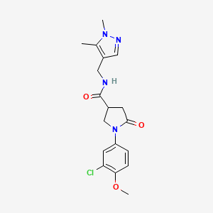 molecular formula C18H21ClN4O3 B5630531 1-(3-chloro-4-methoxyphenyl)-N-[(1,5-dimethyl-1H-pyrazol-4-yl)methyl]-5-oxo-3-pyrrolidinecarboxamide 