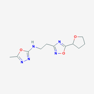molecular formula C11H15N5O3 B5630642 5-methyl-N-{2-[5-(tetrahydrofuran-2-yl)-1,2,4-oxadiazol-3-yl]ethyl}-1,3,4-oxadiazol-2-amine 