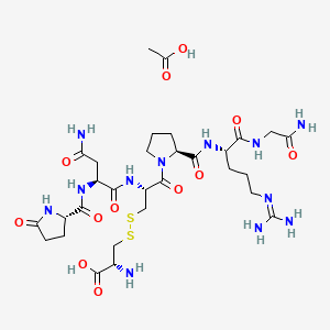 acetic acid;(2R)-2-amino-3-[[(2R)-3-[(2S)-2-[[(2S)-1-[(2-amino-2-oxoethyl)amino]-5-(diaminomethylideneamino)-1-oxopentan-2-yl]carbamoyl]pyrrolidin-1-yl]-2-[[(2S)-4-amino-4-oxo-2-[[(2S)-5-oxopyrrolidine-2-carbonyl]amino]butanoyl]amino]-3-oxopropyl]disulfanyl]propanoic acid