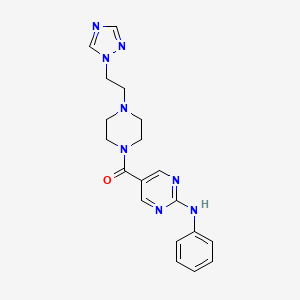 molecular formula C19H22N8O B5630721 N-phenyl-5-({4-[2-(1H-1,2,4-triazol-1-yl)ethyl]-1-piperazinyl}carbonyl)-2-pyrimidinamine 