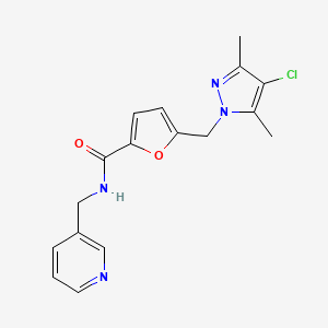 molecular formula C17H17ClN4O2 B5630737 5-[(4-chloro-3,5-dimethyl-1H-pyrazol-1-yl)methyl]-N-(3-pyridinylmethyl)-2-furamide 
