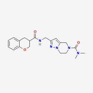 molecular formula C20H25N5O3 B5630893 2-{[(3,4-dihydro-2H-chromen-3-ylcarbonyl)amino]methyl}-N,N-dimethyl-6,7-dihydropyrazolo[1,5-a]pyrazine-5(4H)-carboxamide 