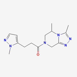 molecular formula C14H20N6O B5631029 3,5-dimethyl-7-[3-(1-methyl-1H-pyrazol-5-yl)propanoyl]-5,6,7,8-tetrahydro[1,2,4]triazolo[4,3-a]pyrazine 