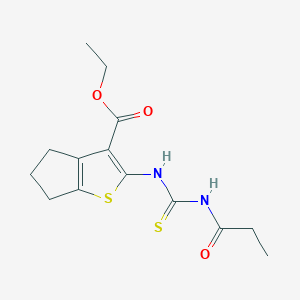 molecular formula C14H18N2O3S2 B5631126 ethyl 2-{[(propionylamino)carbonothioyl]amino}-5,6-dihydro-4H-cyclopenta[b]thiophene-3-carboxylate 