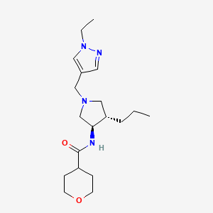 molecular formula C19H32N4O2 B5631344 N-{rel-(3R,4S)-1-[(1-ethyl-1H-pyrazol-4-yl)methyl]-4-propyl-3-pyrrolidinyl}tetrahydro-2H-pyran-4-carboxamide hydrochloride 