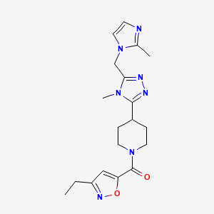 molecular formula C19H25N7O2 B5631399 1-[(3-ethylisoxazol-5-yl)carbonyl]-4-{4-methyl-5-[(2-methyl-1H-imidazol-1-yl)methyl]-4H-1,2,4-triazol-3-yl}piperidine 